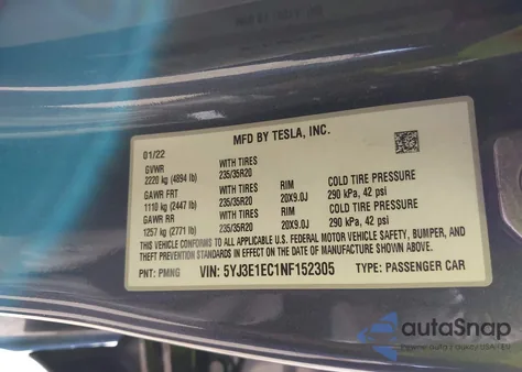 2022 Tesla Model 3 Performance Dual Motor All-Wheel Drive from USA, damaged, VIN 5YJ3E1EC1NF152305